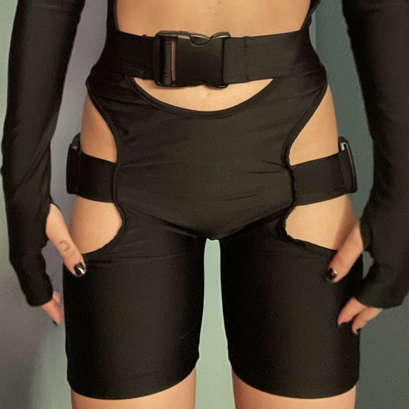 black rave style, buckle cut out play suit. xs/s/m - Picture 2 of 2